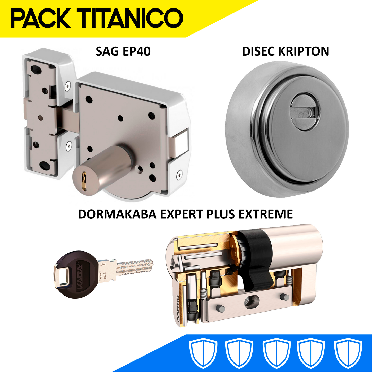 Pack de seguridad Titánico (SAG ep40 no igualado + Kaba Expert Plus Extreme + Disec Kripton)